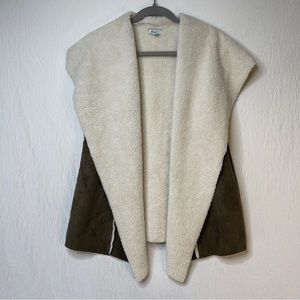 Susina Faux Suede Sherpa Lined Drape Front Vest, Size Medium